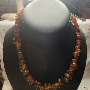 Amber Bead Necklace - Cognac Brown Necklace With Matching Earrings